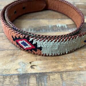 The Leather Belt 34 Handcrafted Multicolor Southwestern Woven Vintage